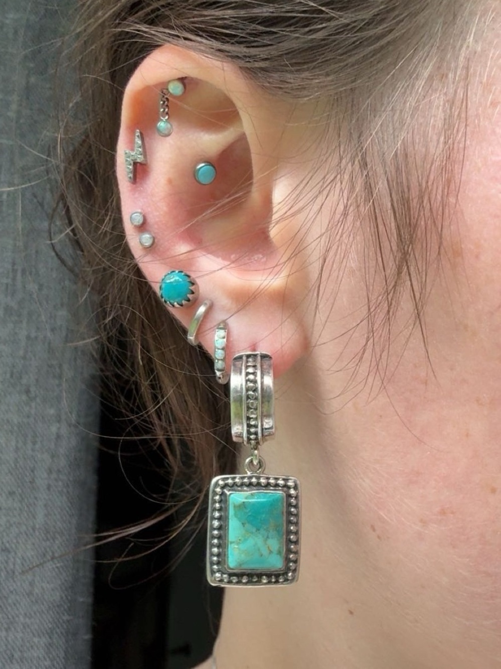 Western Boho Genuine 925 Sterling Silver and Turquoise Dangly Earrings
